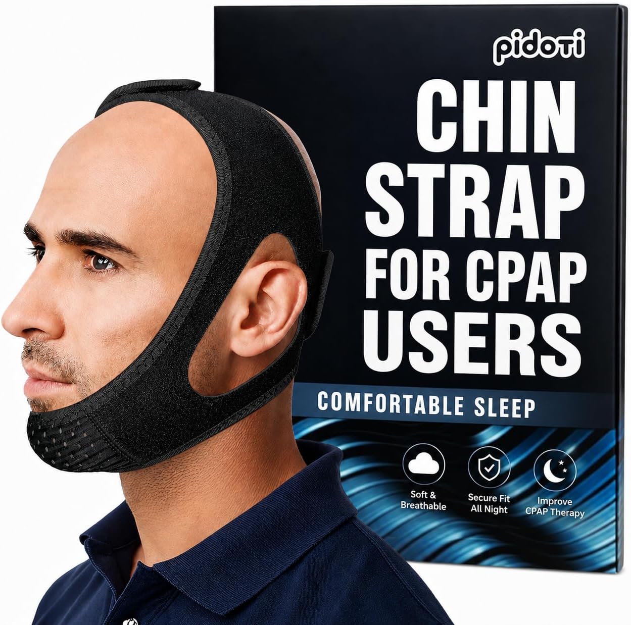 Chin Strap CPAP Users, Comfortable CPAP Chin Strap Jaw Support to Keep Mouth Closed Positioning Nasal Breathing for Men and Women Who Breathe Through The Mouth During Sleep (Black, S-M)