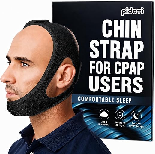 Chin Strap CPAP Users, Comfortable CPAP Chin Strap Jaw Support to Keep Mouth Closed Positioning Nasal Breathing for Men and Women Who Breathe Through The Mouth During Sleep (Black, L-XL)