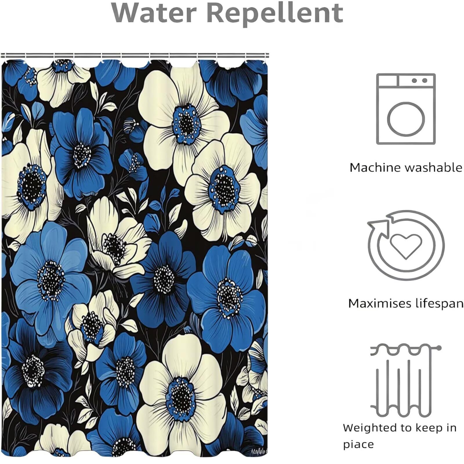 Blau Duschvorhang, 240x200cm Duschvorhang Badewanne L-228