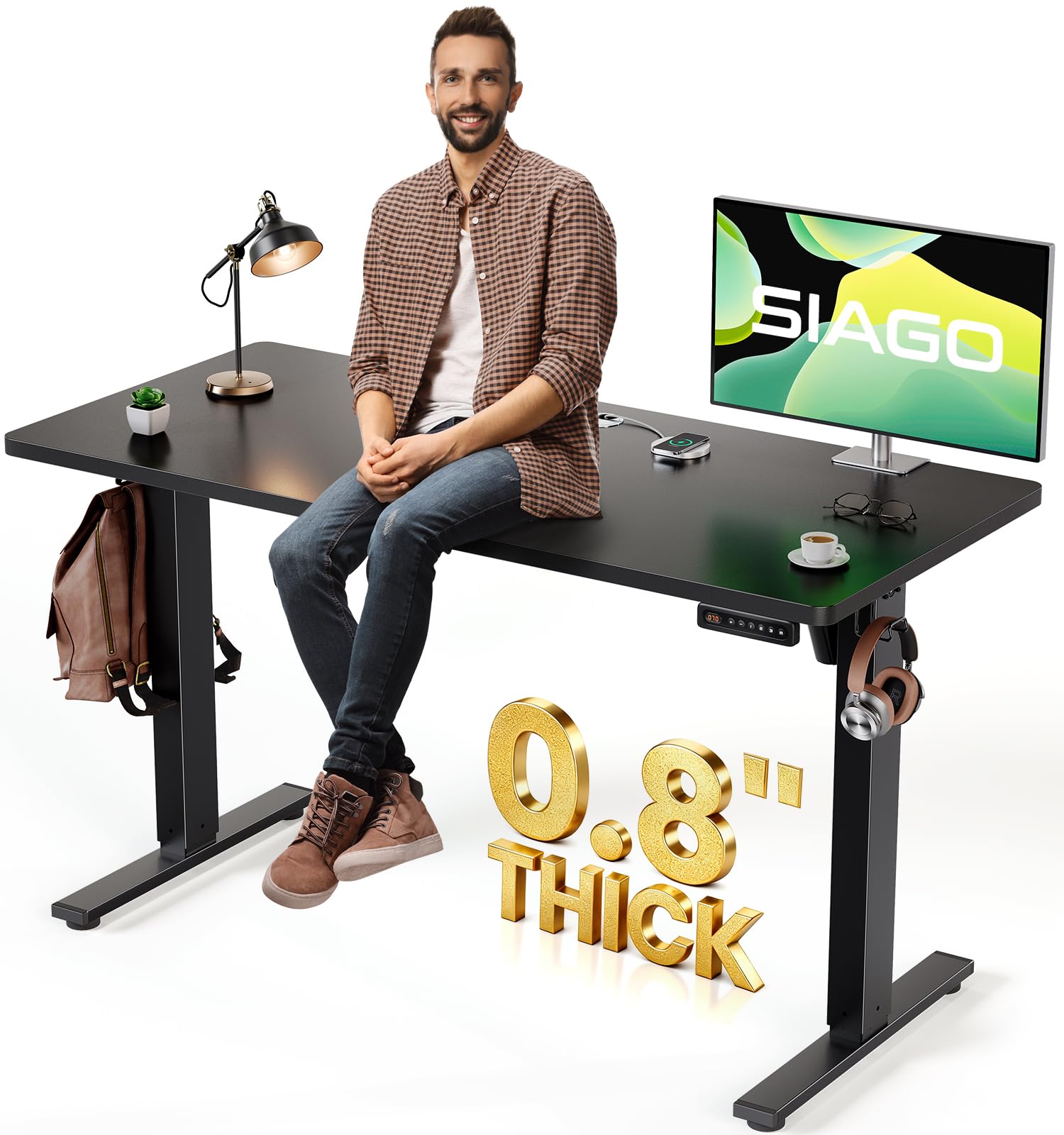 Electric Standing Desk Adjustable - 48 x 24 Inch Sit Stand up Desk with Cable Management - 3 Memory Preset Adjustable Height Table