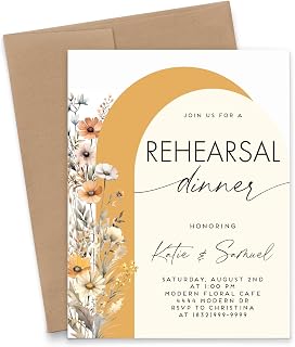 Personalized Fall Wildflower Rehearsal Dinner Invitations with Florals, Elegant Rehearsal Dinner Invites for Couple, Modern Rehearsal Dinner Invite, Your choice of Quantity and Envelope Color