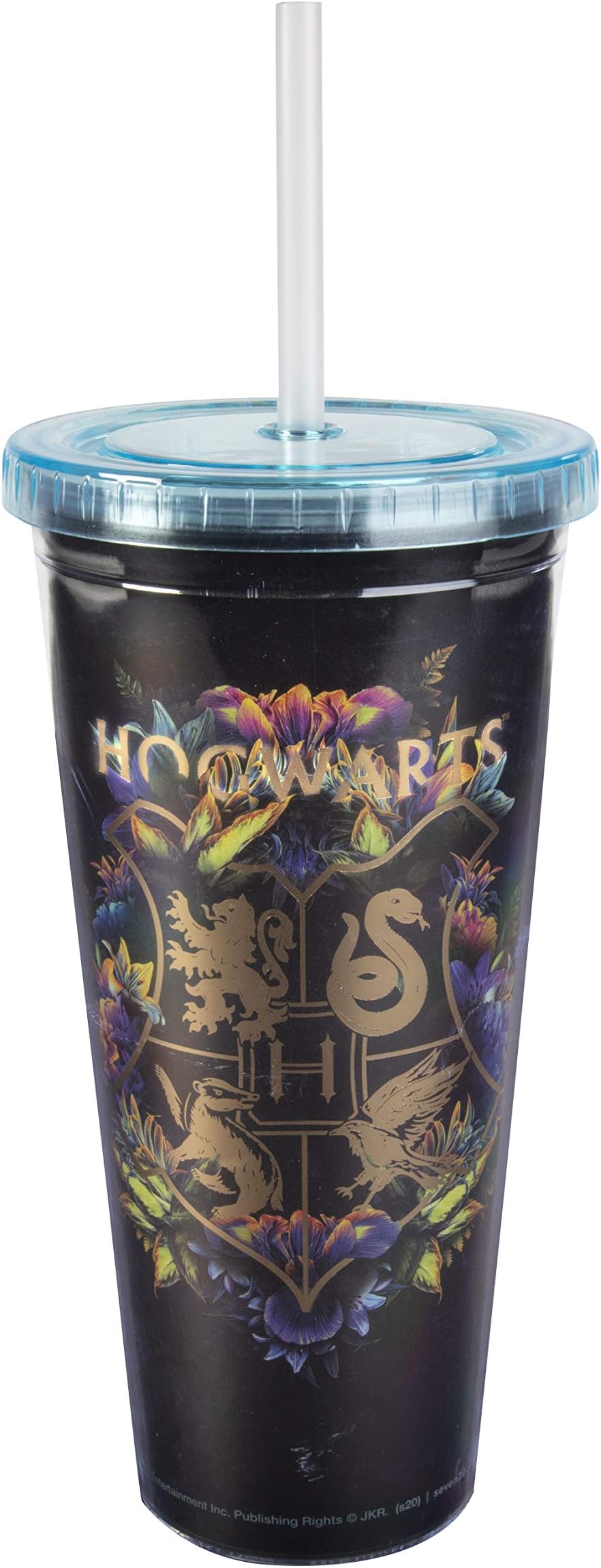 Harry PotterHogwarts Travel Cup with Straw, 22 oz - Acrylic Tumbler with Gold Hogwarts Crest Design - Gift for Kids and Adults
