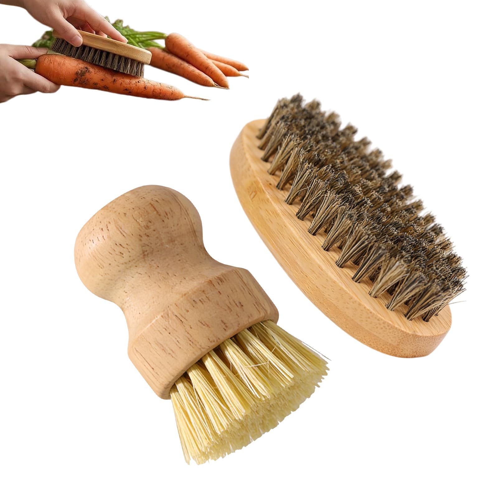 Lot de 2 brosses à légumes en Bois Ergonomique pour Nettoyer Légumes