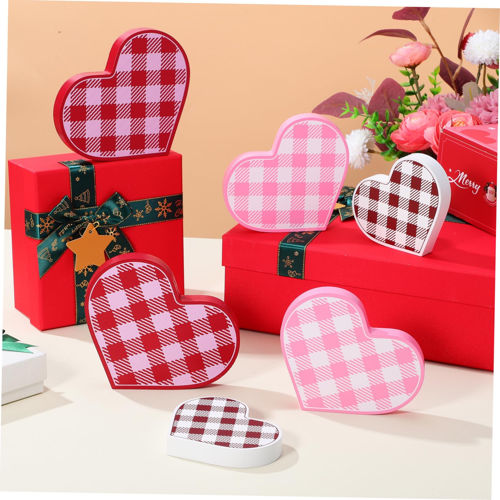SOIMISS 6pezzi Decorazioni in Legno a Forma di Cuore la Festa degli Innamorati Cartelli da Tavolo Centrotavola da Fattoria Decorazioni per Casa Tavola