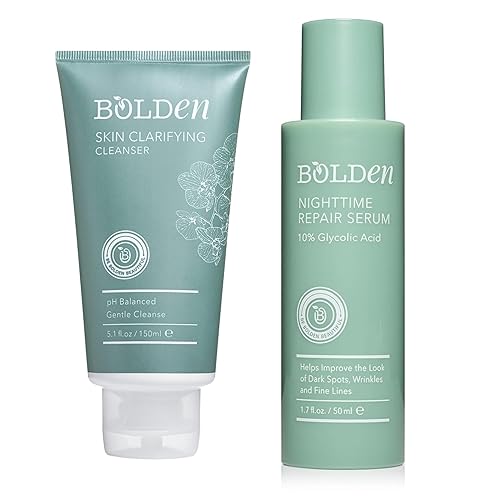 BOLDEN Paquete de suero reparador nocturno y limpiador clarificante, suero iluminador de manchas oscuras y limpiador de gel sin sulfatos para pieles