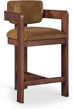 Meridian Furniture 11079Saddle-C Sacha Collection Art Deco Stool with Ultra Luxe Saddle Velvet, 460 GSM Velvet, Solid Wood Brown Walnut Finish, Fluted Wood, 20.5" W x 21" D x 37.5" H, Saddle