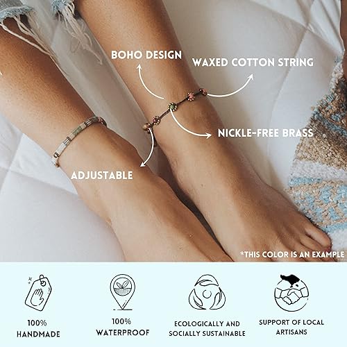 Miniatura 10 de Boho Surfer Anklet Women - Ankle Bracelet for Her - Hippie Style - Handmade Beach Jewelry & Festival Accessories - Waterproof & Adjustable - Waxed