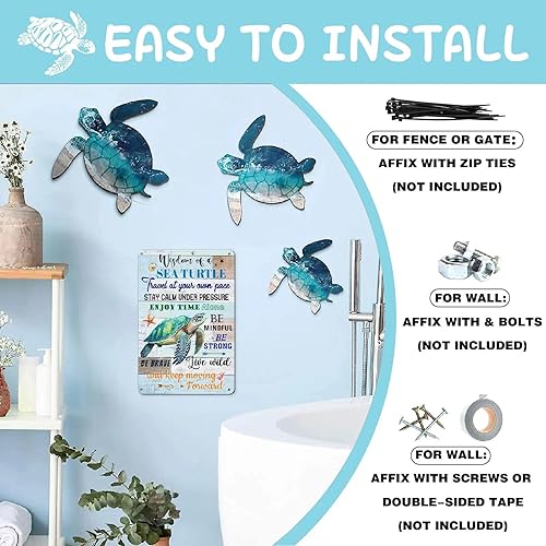 Miniatura 4 de Regalos de tortuga marina para mujeres, decoración de playa costera, letrero de arte de pared de metal, decoración de pared de baño de océano,