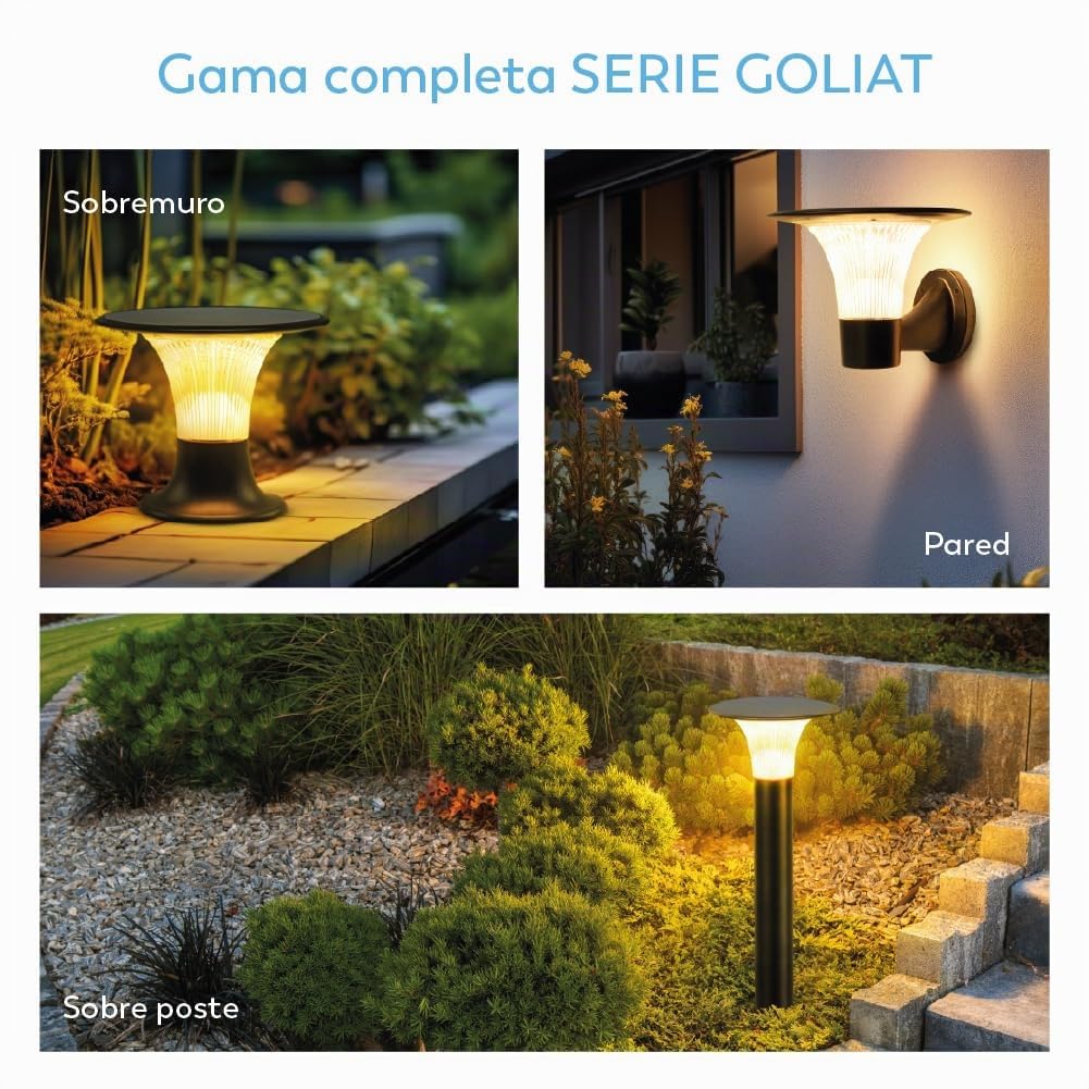 Garza - Aplique de Exterior Solar LED 2200lm, 360º, Efecto Estrella – Sensor de Movimiento, 2 Tonos (3000K/4000K), IP65, 80m² Cobertura, Instalación en Pared.