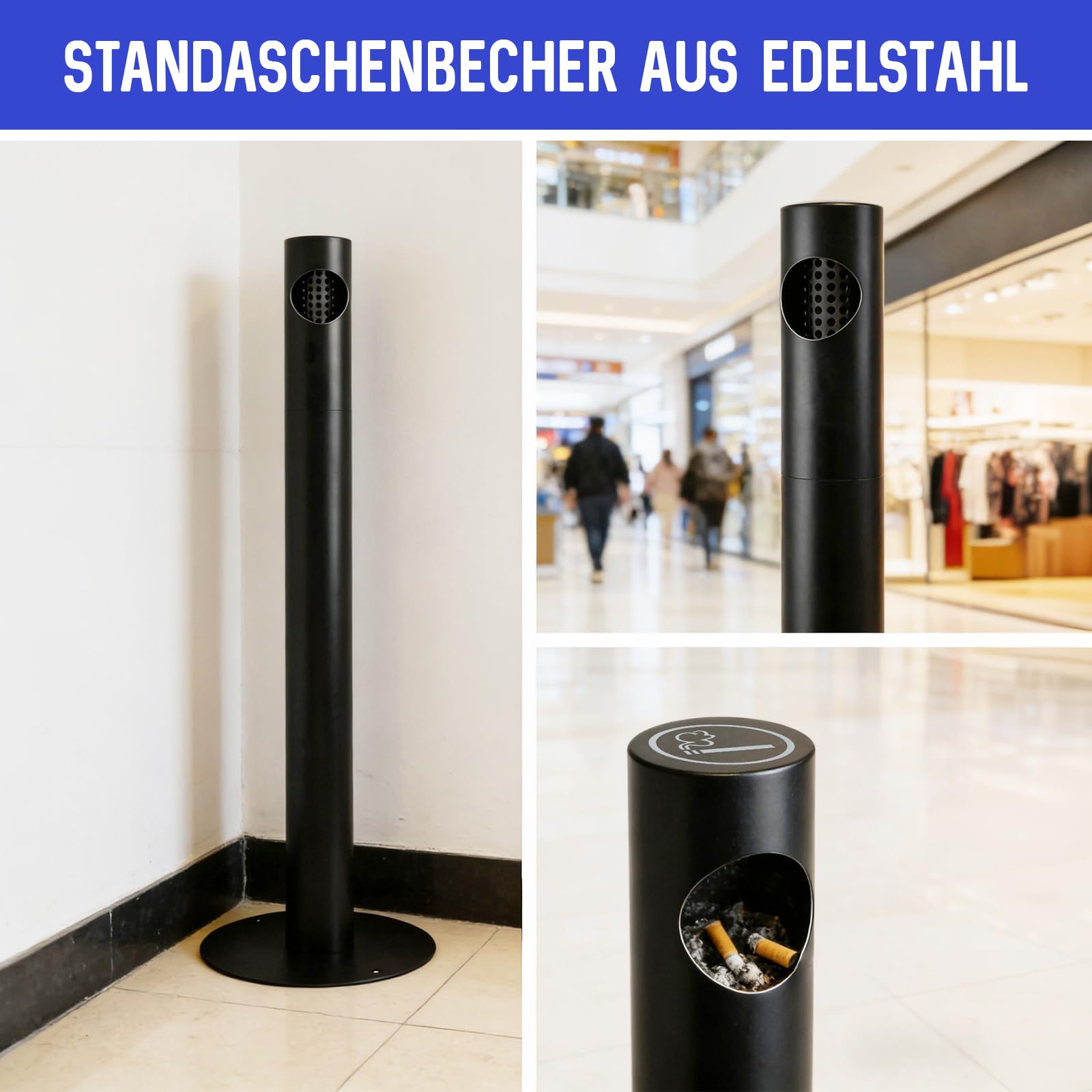 Cendriers sur Pied en Acier Inoxydable | Pour Usage Extérieur, Cendriers Noirs pour Zones Fumeurs