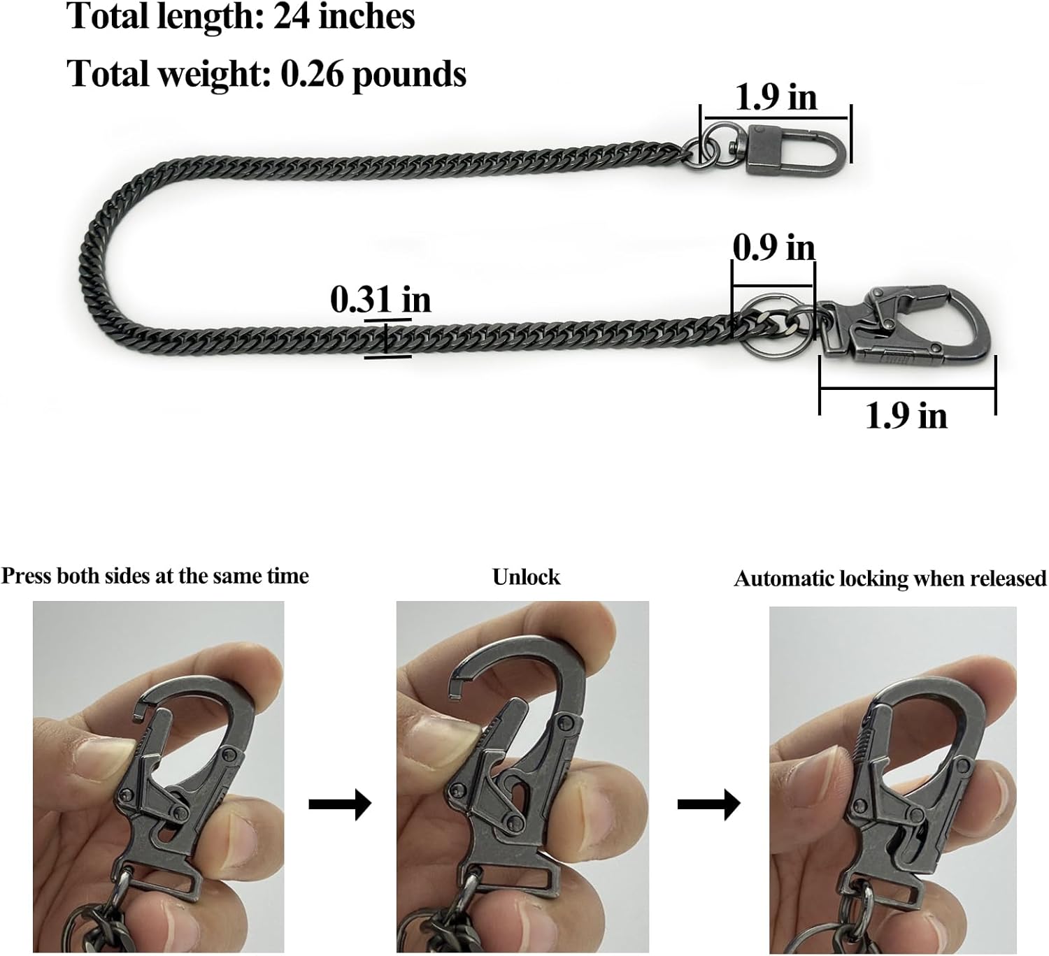 Ahiller Wallet Chain for Pants,Fancy Stainless Steel Key Chains with Double Locking Mechanism Carabiner Clip for Men Women - Image 4