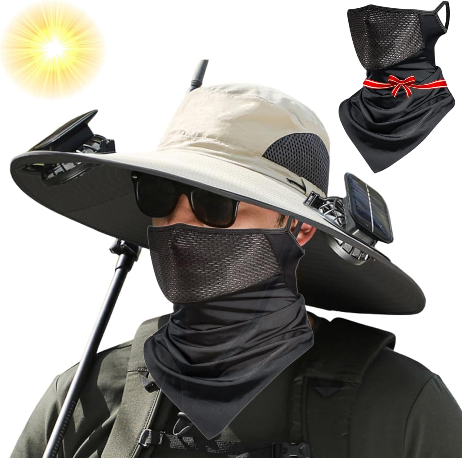 2024 New Wide Brim Solar Fan Outdoor Fishing Hat-Solar & USB Charging,Adjustable Solar Fan Hats for Men