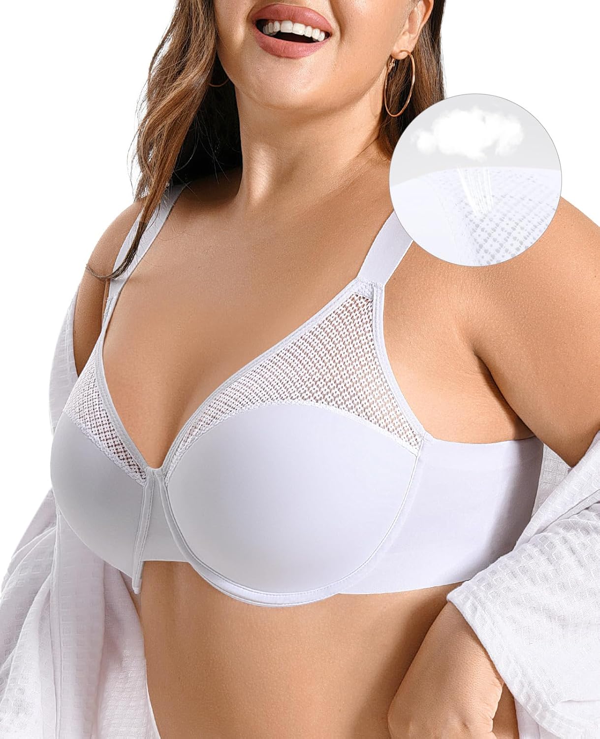 Minimizer Bras for Women Full Coverage Plus Size T-Shirt Bra with Underwire Support for Heavy Breast White 36E - Image 4