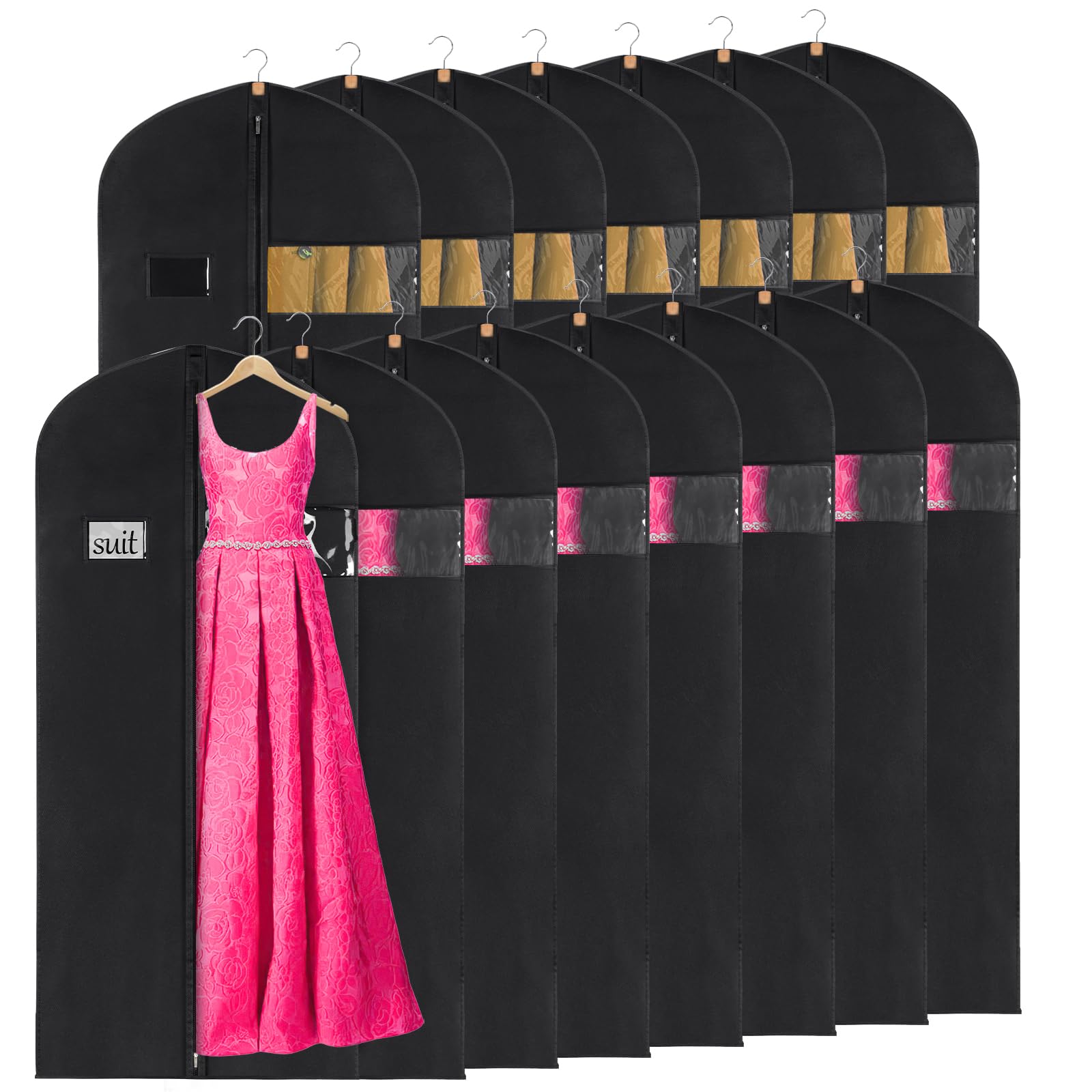 KEEGH Bolsas de ropa de 60 pulgadas para colgar ropa, bolsas de vestir para vestidos, bolsas de vestir largas para almacenamiento en el armario con cremallera (juego de 15)