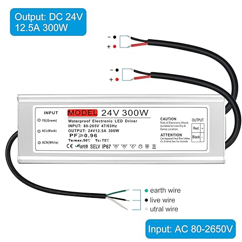 Miniatura 2 de Fuente de alimentación al aire libre impermeable IP67 de 24V 300W, CA 100-265V a DC 24 voltios controlador LED, transformador, adaptador para tira