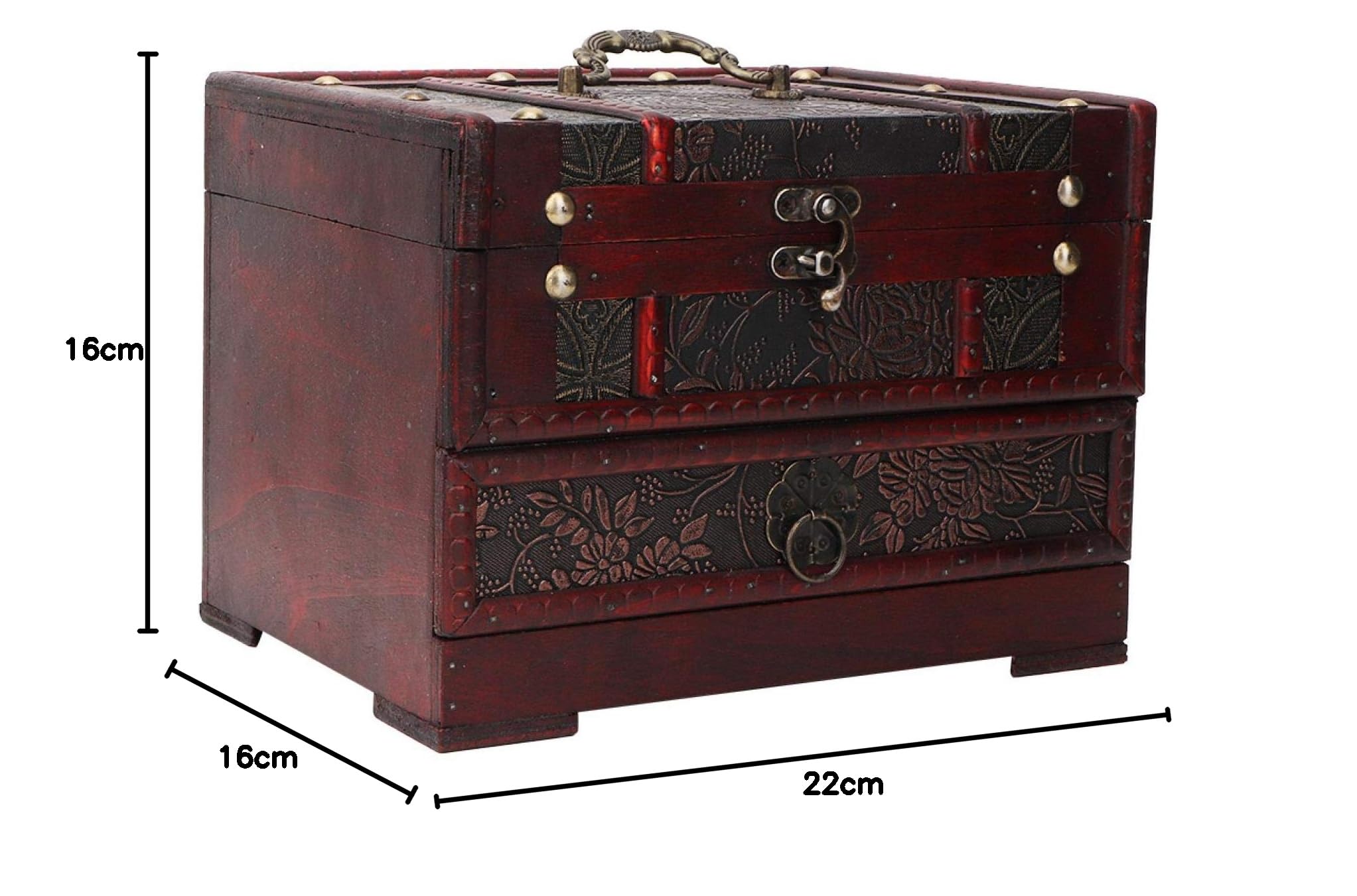 Jeanoko Schmuckschatulle aus Holz, Schmucketui, für Halskette, Ohrringe, mit Fächern, Aufbewahrungsbox, Organizer mit Spiegel