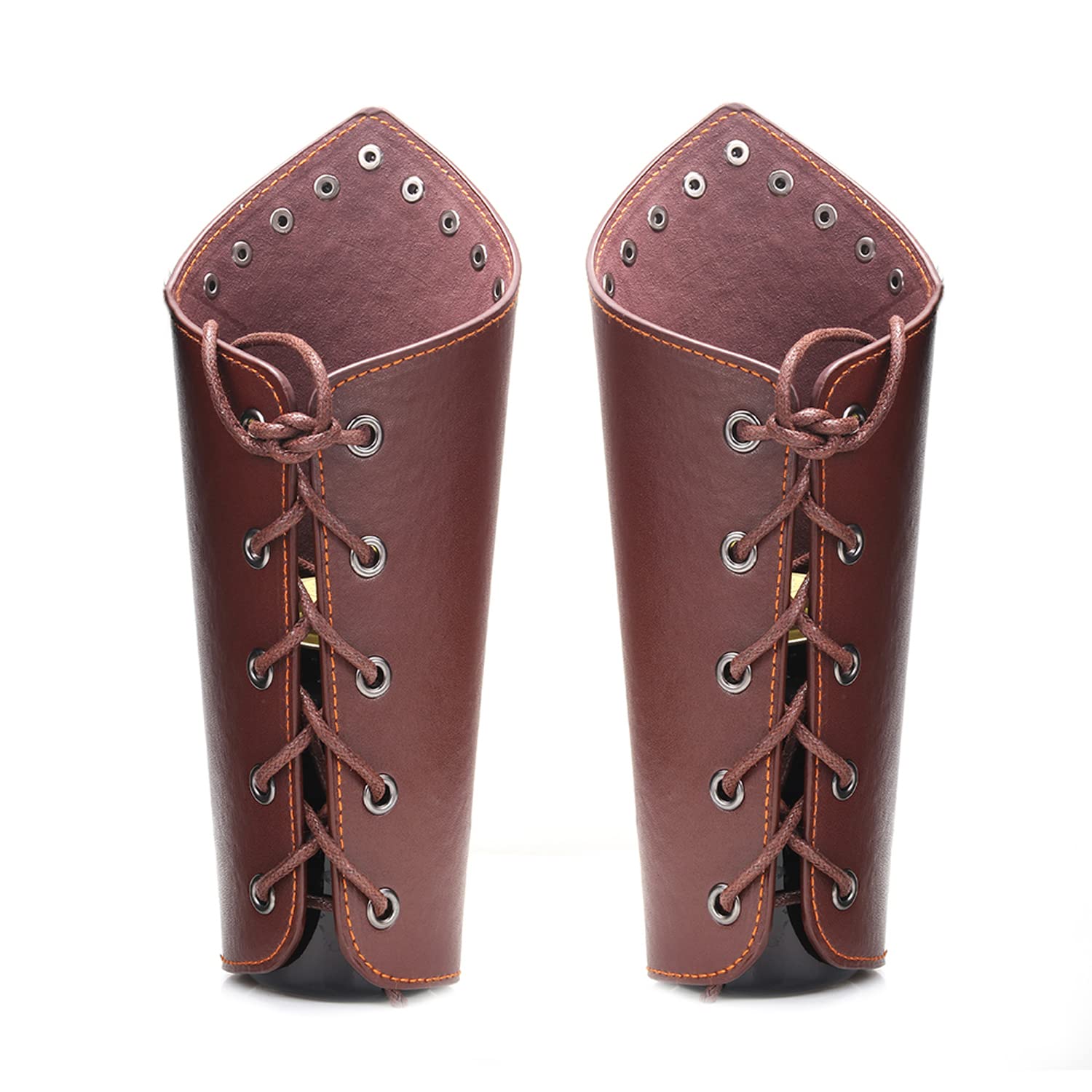 Mayting 2 Pcs Leather Arm Guards Wristband, Archery Protection Arm Guard Leather Gauntlet Adjustable Gear Antique Bracers Shooting Hunting LARP Medieval Costume Armor Wristband