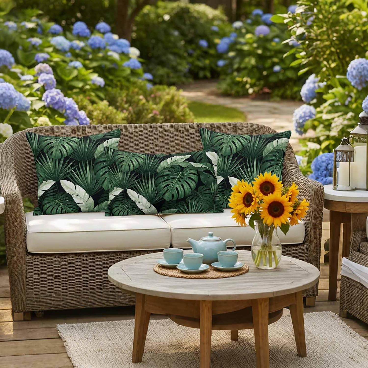 Green Leaf Outdoor Pillow Covers 16 x 16 inch Set of 2 Tropical Dark Green Monstera Palm Leaves Waterproof Throw Pillow Cover Cushion Case for Home Outside Patio Furniture Garden Porch