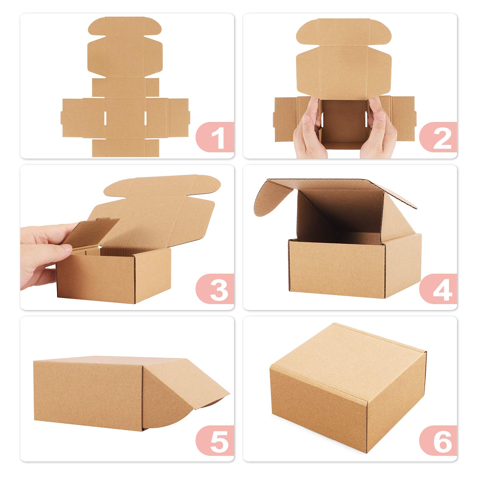 Euapko Versandkartons aus Wellpappe, 22,9 x 15,2 x 5,1 cm, Braun, 25 Stück, kleine Versandkartons für den Versand