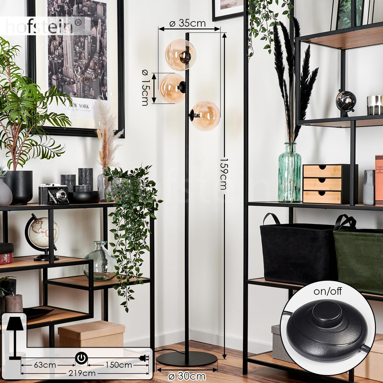 Lampada Da Terra A LED Cristalli Di Vetro Lampada Da Soggiorno Lampada Da Terra 3 Lampadine Metallo Nero Opaco Cristalli Trasparenti Fume 3x E27 Dxh 40x180 Cm 80644980