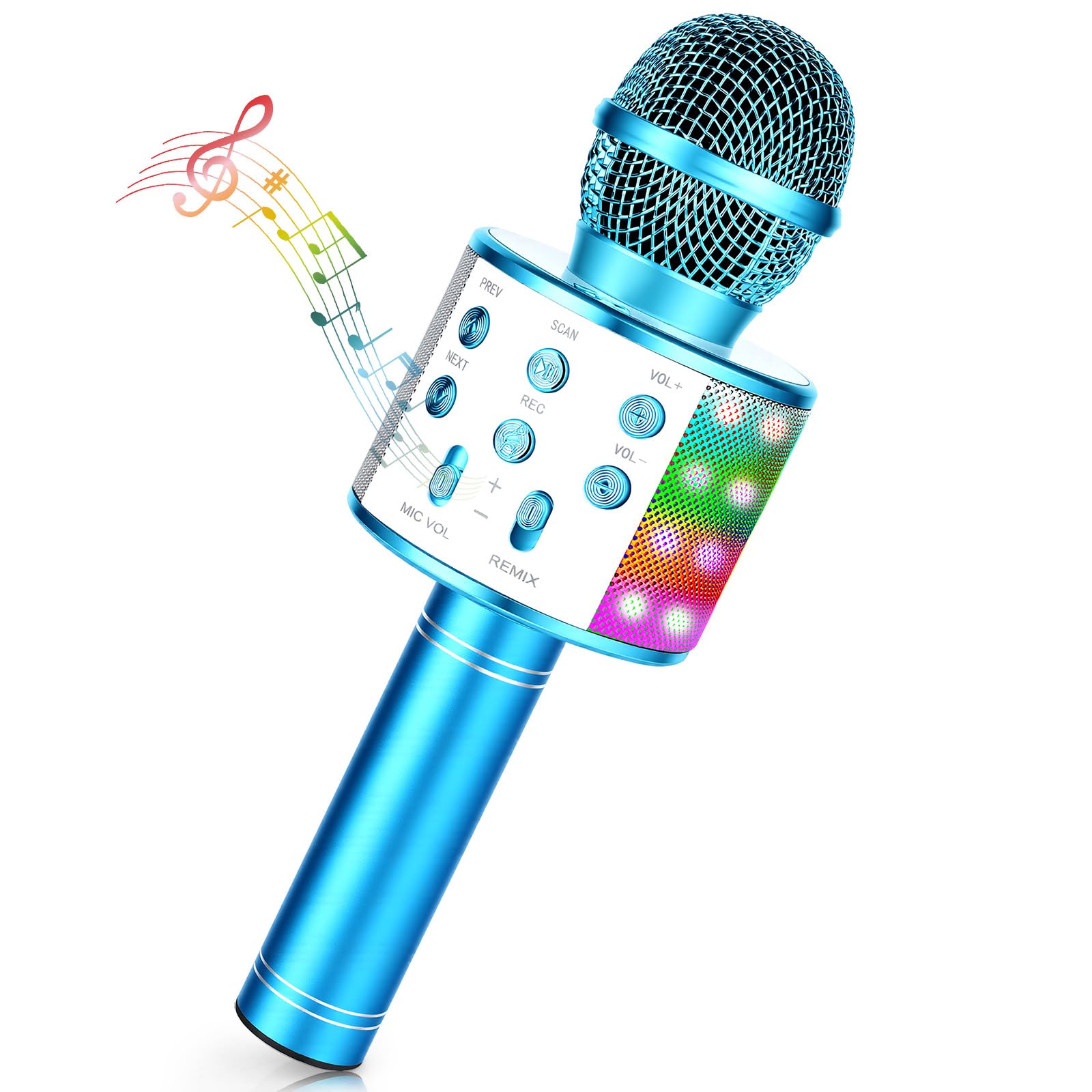 Micrófono Karaoke Bluetooth,Microfono Inalámbrico Karaoke con Altavoz y LED,Micrófono Portátil para Niños Canta Partido Musica,Dinámicos Juguetes para Niña,Soporte Youtube, Android/iOS/PC/A (Azul)