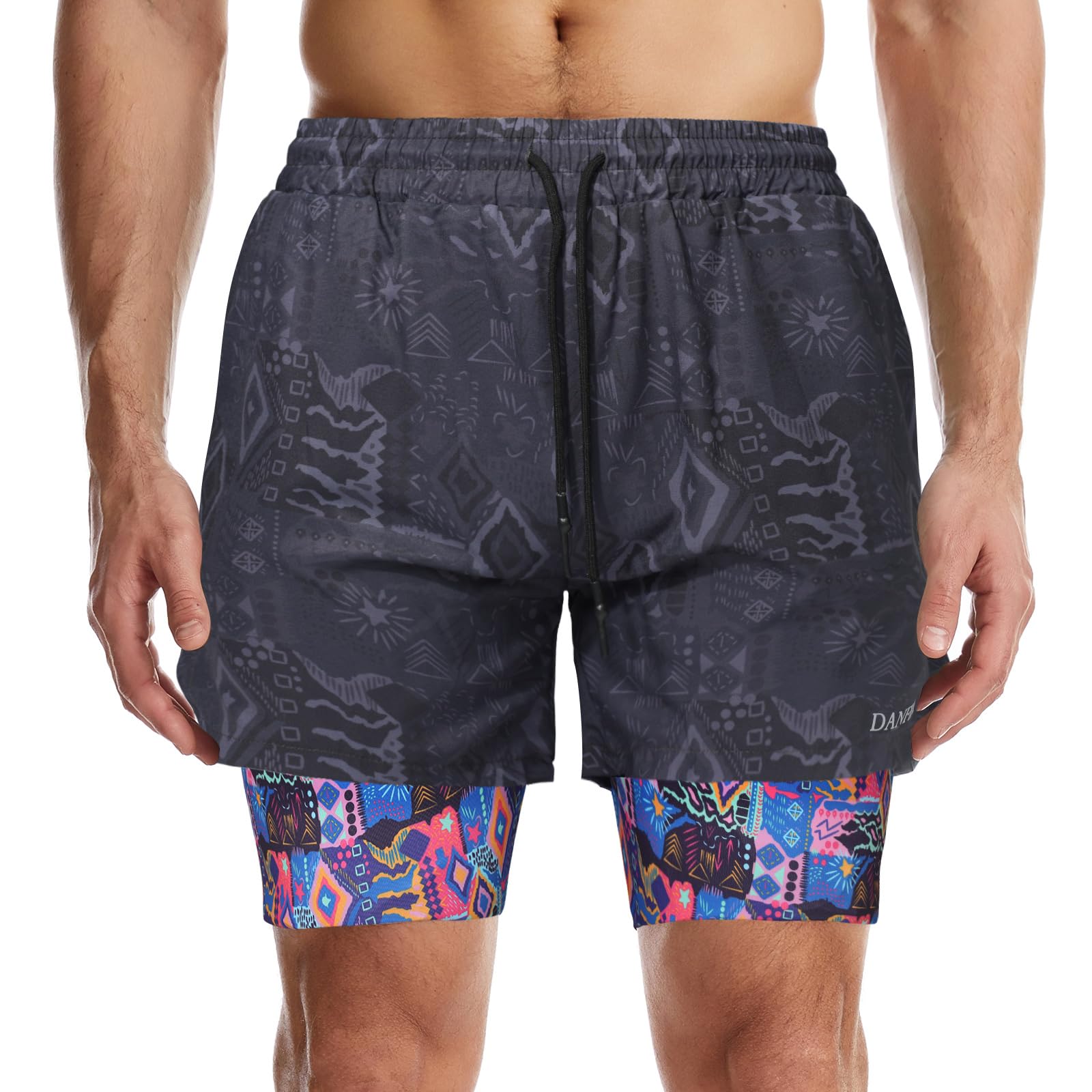 Danfiki Pantaloncini Sportivi da Uomo Running Shorts Asciugatura Rapida con Tasca per Jogging Tennis Fitness Allenamento 2 in 1