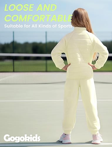 Miniatura 6 de Gogokids Conjunto deportivo de 2 piezas para niños y niñas, chaqueta acolchada de forro polar y pantalones deportivos para invierno