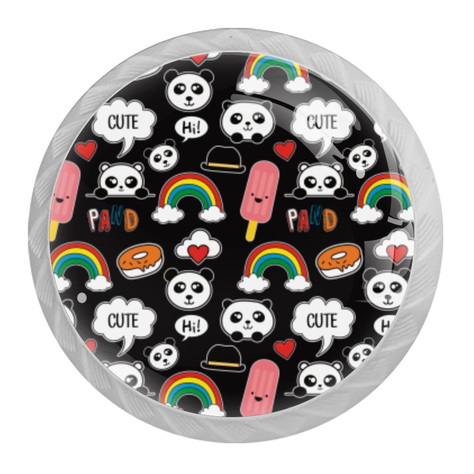 Tqmspg Multi04 4 Pieces Drawer Pulls Panda And Rainbow Door Knobs Dresser Handles For Kitchen Wardrobe Cupboard Hardware Furniture