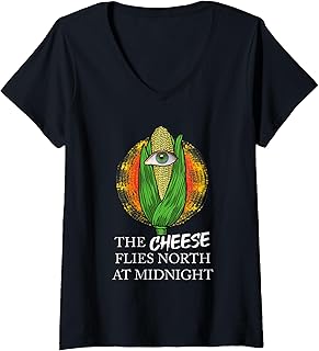 Women's The Cheese Flies North at Midnight Weirdcore Corn Farmer V-Neck T-Shirt