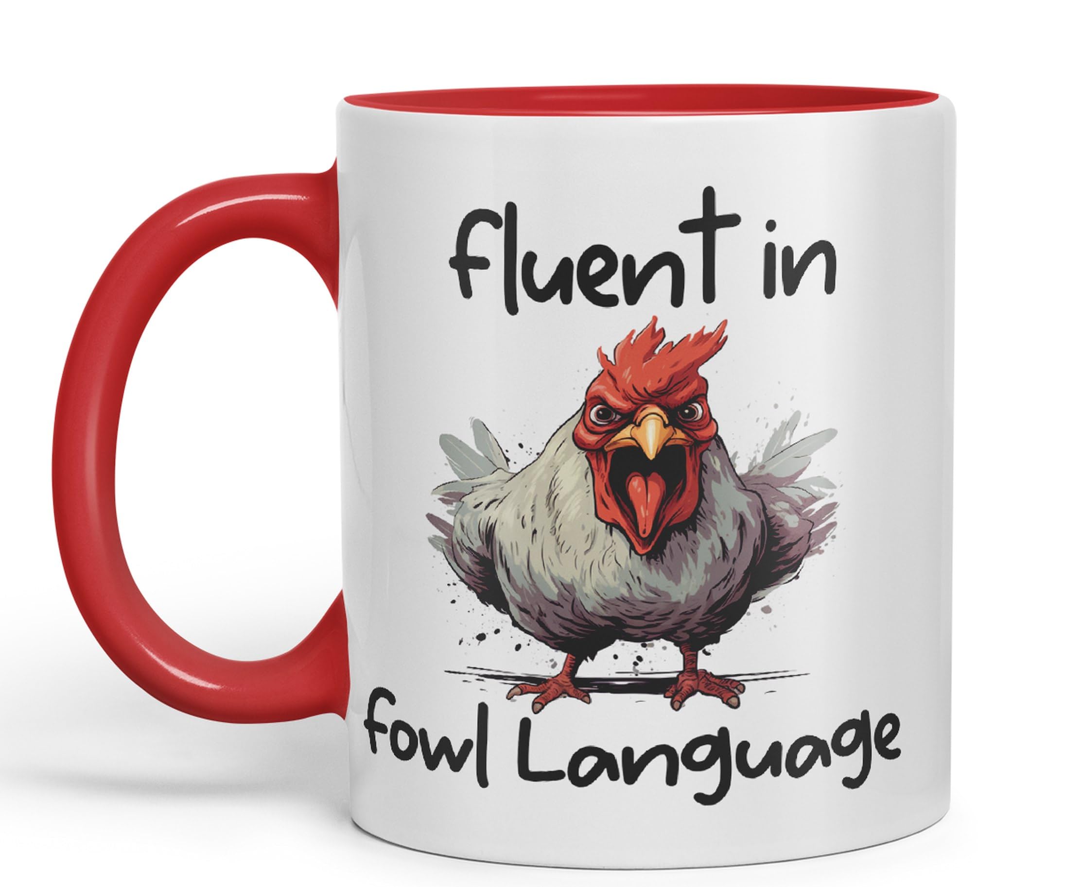 Vixar Fluent in Fowl Language Rooster cockerel Joke sarkasm Sarcastic Ceramic Coloured Mug Cup for Tea Coffee Hot Brew 330ml 11Oz Gift (Red)