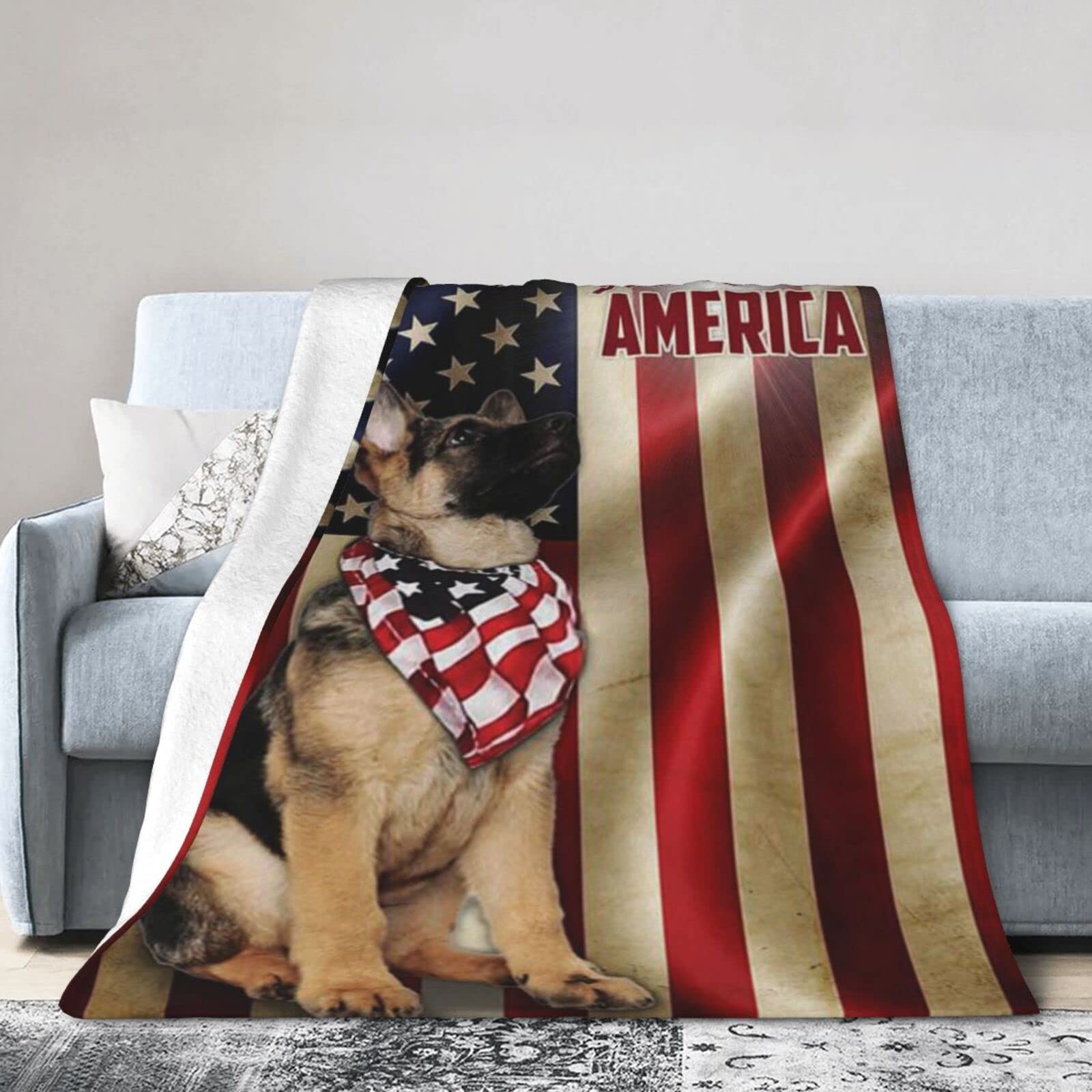 Lsjuee Flannel Fleece Blanket 50"X40"an Shepherd American Us Bed Throw Blanket Weighted Ultra-Soft Travel Winter Blankets for Adult Keep Warm