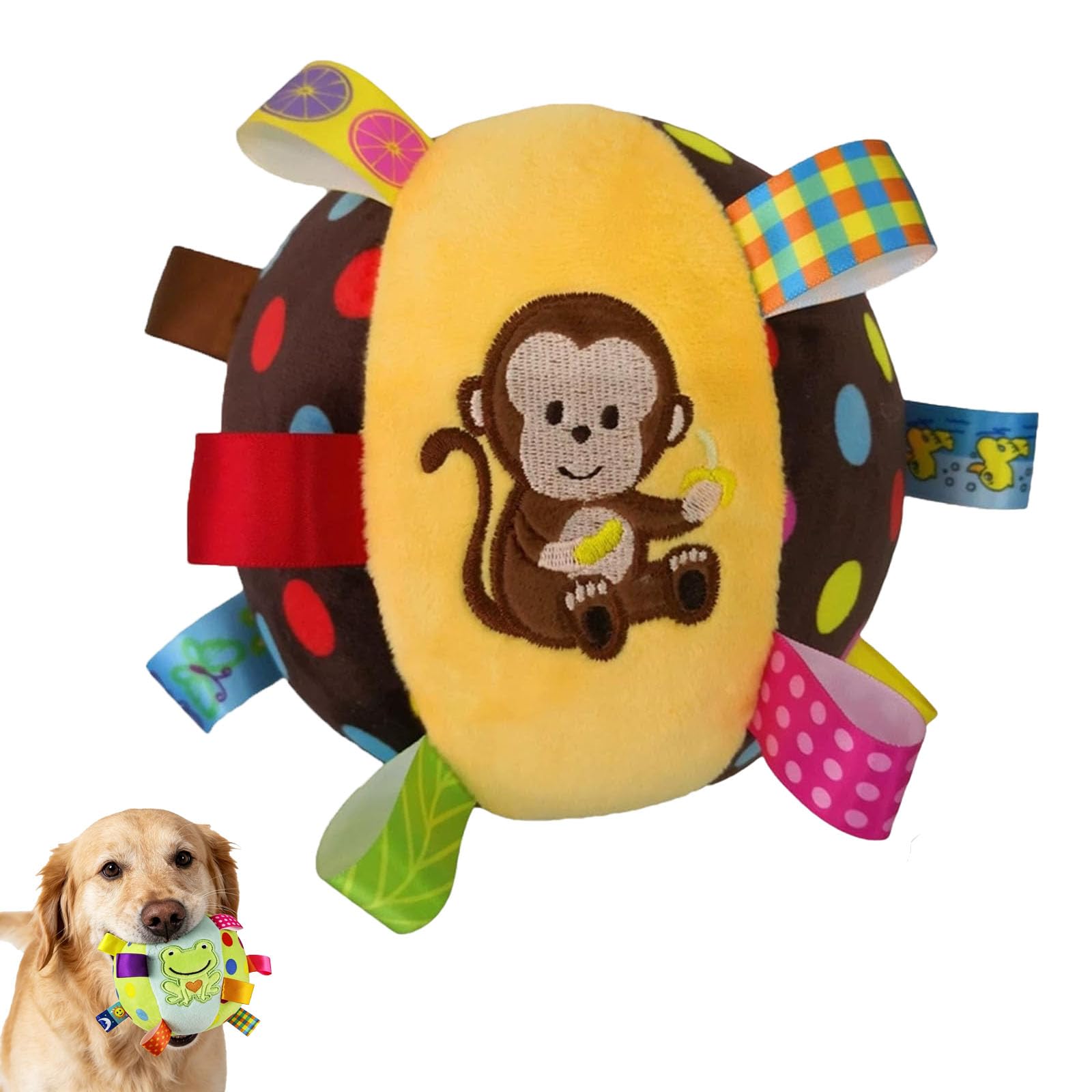 Aoukp Colorful Squeaky Hanging Dog Training Toy, 6‑Inch Soft Cotton Stuffed Ball with Built‑in Bell, Bungee Elastic Interactive Chew & Fetch Toy for Dogs and Cats (#D)