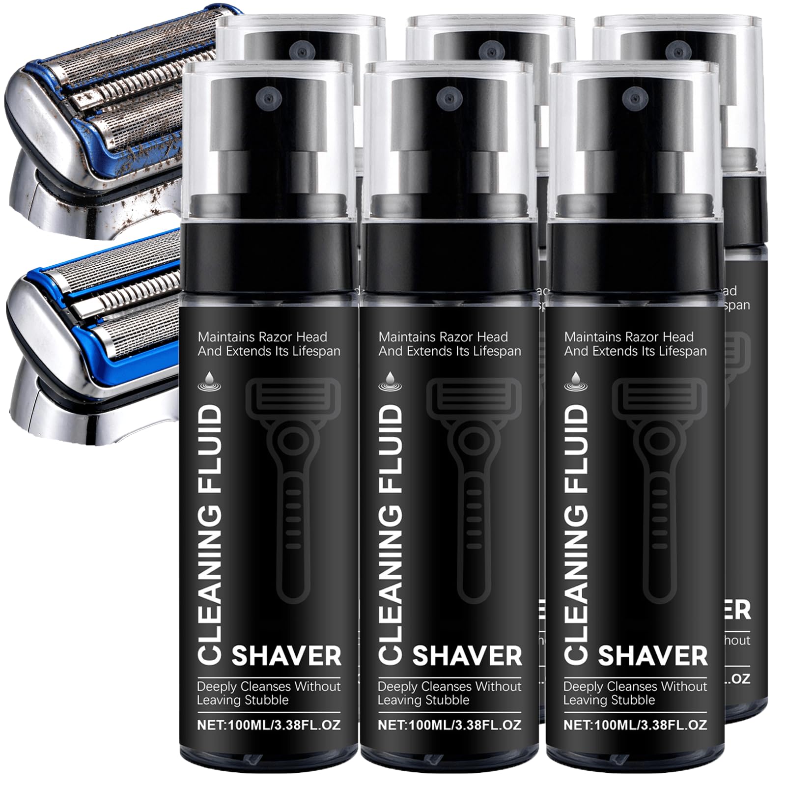 Shaver Deep Cleaning Fluid, Electric Razor and Trimmer Cleaner Spray, Blade Cleaner, Clipper Care, Quick-Dry, Removes Residual Hair Skin Particles, Hair Clippers Grooming Tools (6pcs)