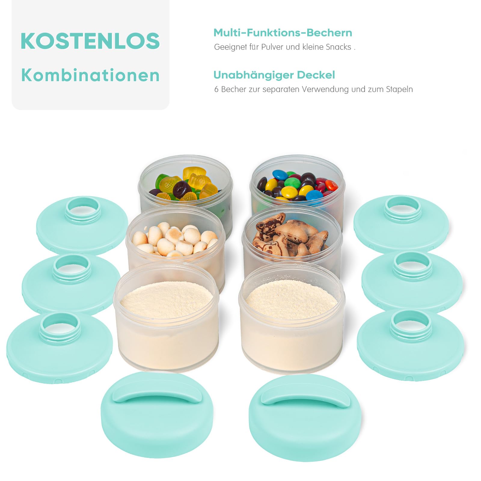 Termichy Latte in polvere per bambini, impilabile, contenitore per latte in polvere, 2 pezzi (verde menta)