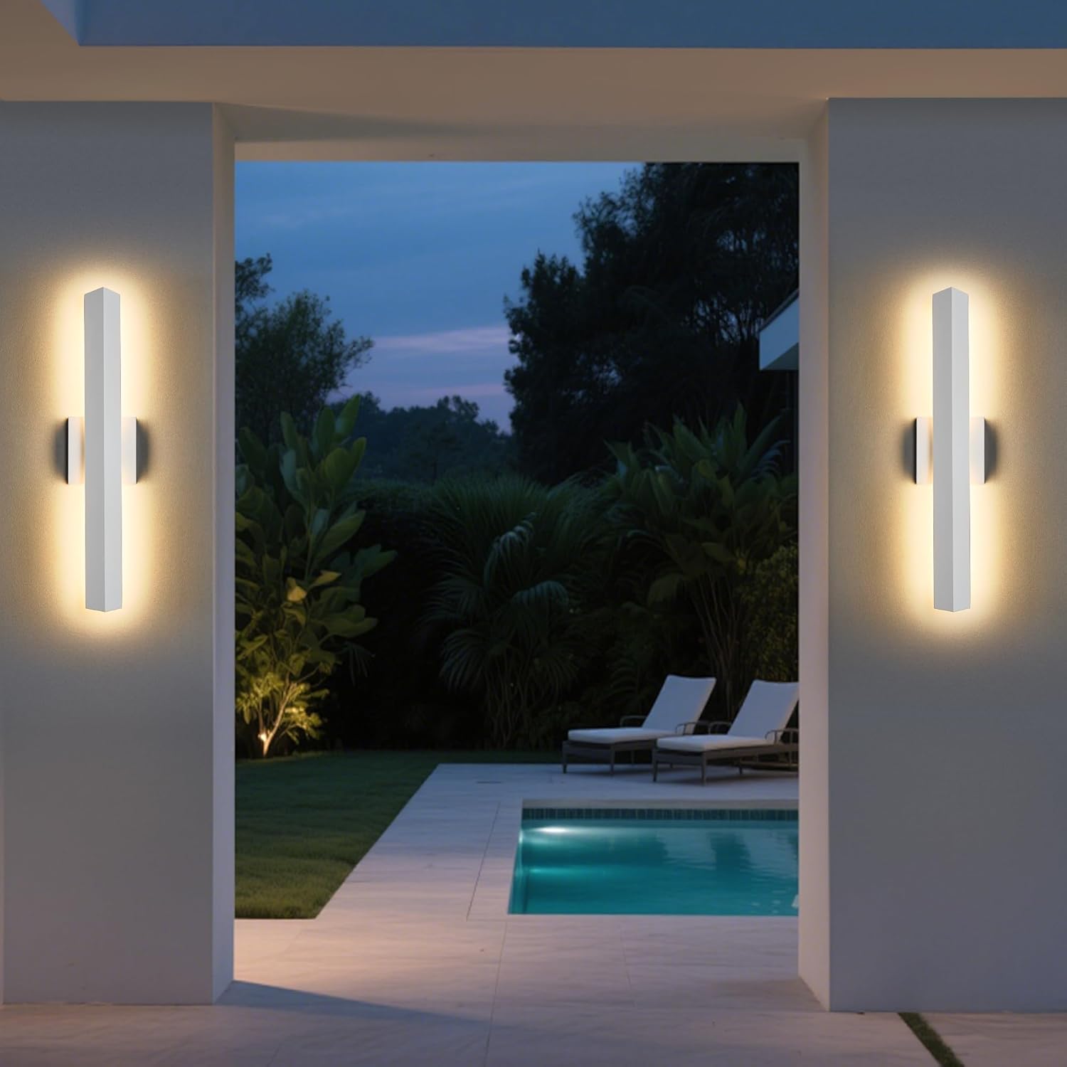 Tarentlight 2 Pack LED Outdoor Wall Lights Dimmable,20W 3000K,21.9" Modern Textured White Outdoor Wall Sconce, IP65 Waterproof, Linear Exterior Wall Light for Entrance, Hallway, Garage, Porch