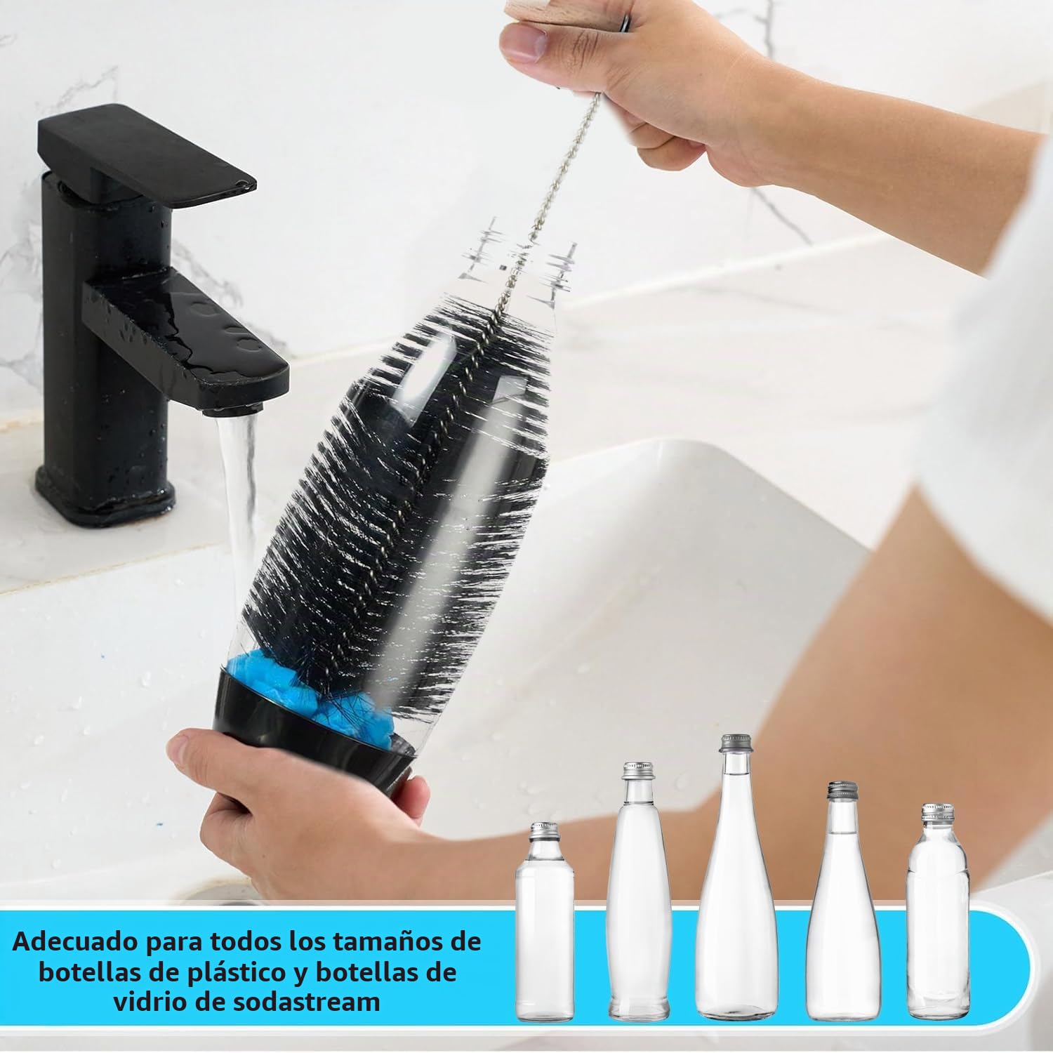 Cepillo para Botellas Sodastream 33 cm, Limpiador de Cristal Sin Rasguños