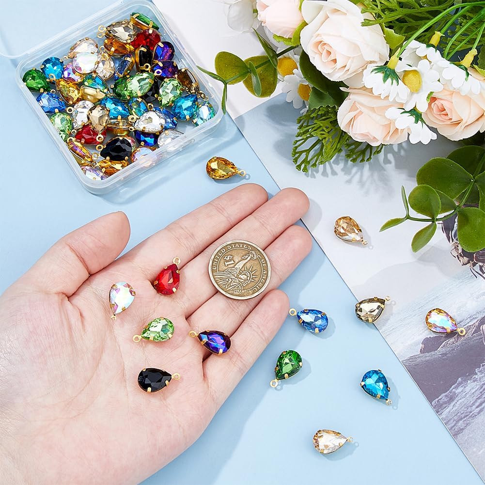 DICOSMETIC 56pcs Teardrop Charms 14 Colors Crystal Glass Charms Faceted Water Drop Charm Mini Glass Birthstone Charm Faceted Teardrop Pendant for Jewelry Making, Hole: 1mm - Image 3
