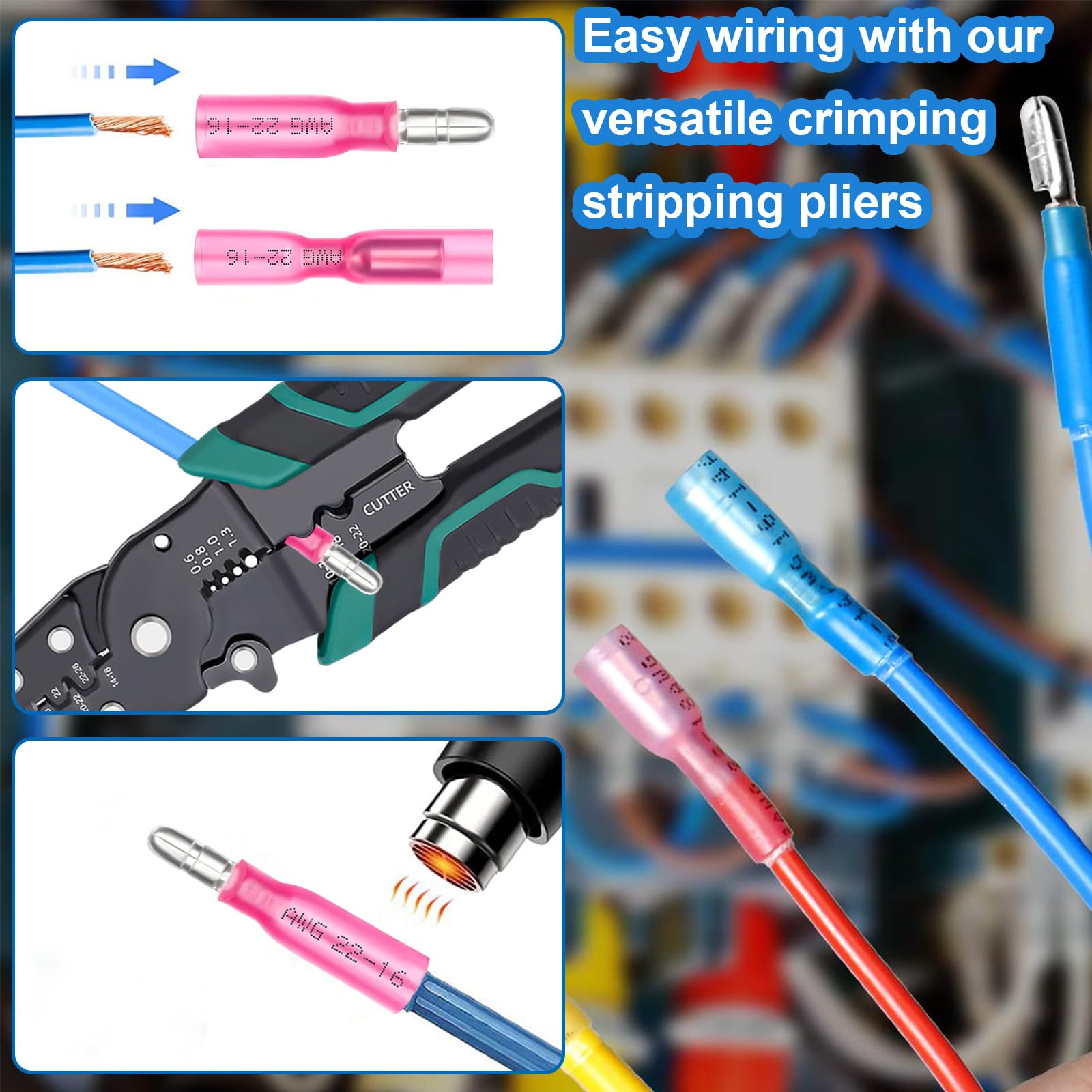EEEkit 100pcs Heat Shrink Bullet Connectors, Female & Male Bullet Butt Terminals Insulated Wire Splice Connectors Kits Waterproof Electrical Marine Crimp Automotive Connectors 3 Colors 3 Sizes