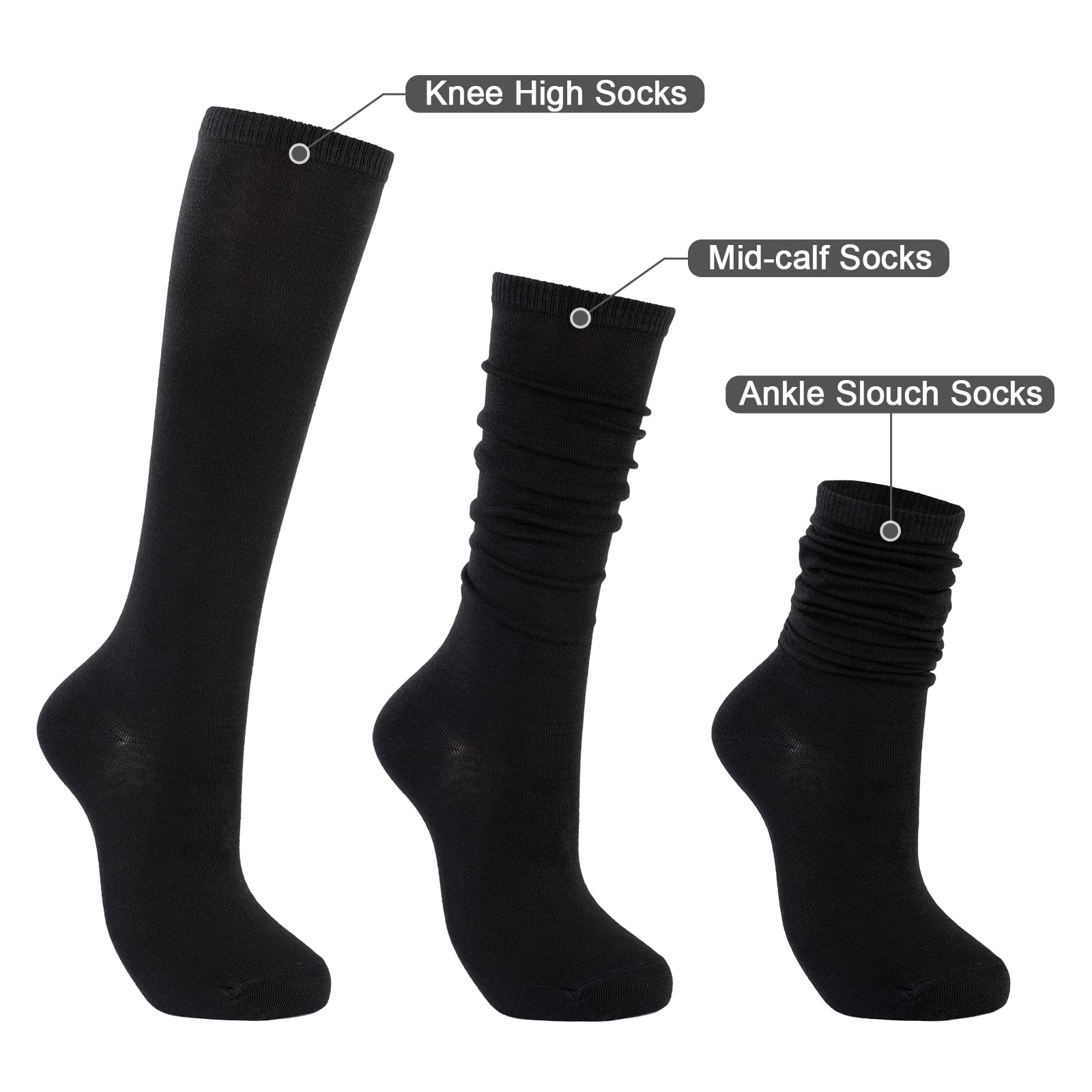 Calcetines altos hasta la rodilla para mujer, calcetines largos atléticos delgados de muslo alto, calcetines deportivos al aire libre, calcetines de tubo casuales, Paquete de 3 Negro, Talla única