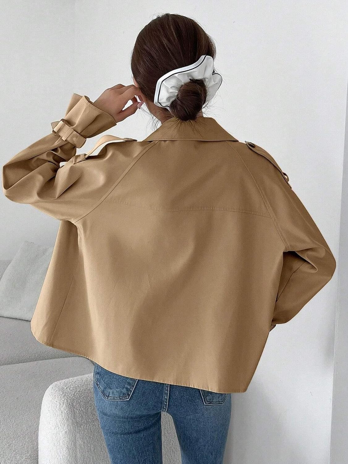 Womens Fashion Trench Outwear Fall Raglan Sleeves Double Breasted Trench Coat Jacket Coat