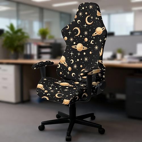 Miniatura 4 de Planets Office Chair Cover with Arm Black Computer Chair Covers Universal Fit 4PCS Set Gamer Chairs Slipcovers for E-Sports Enthusiasts