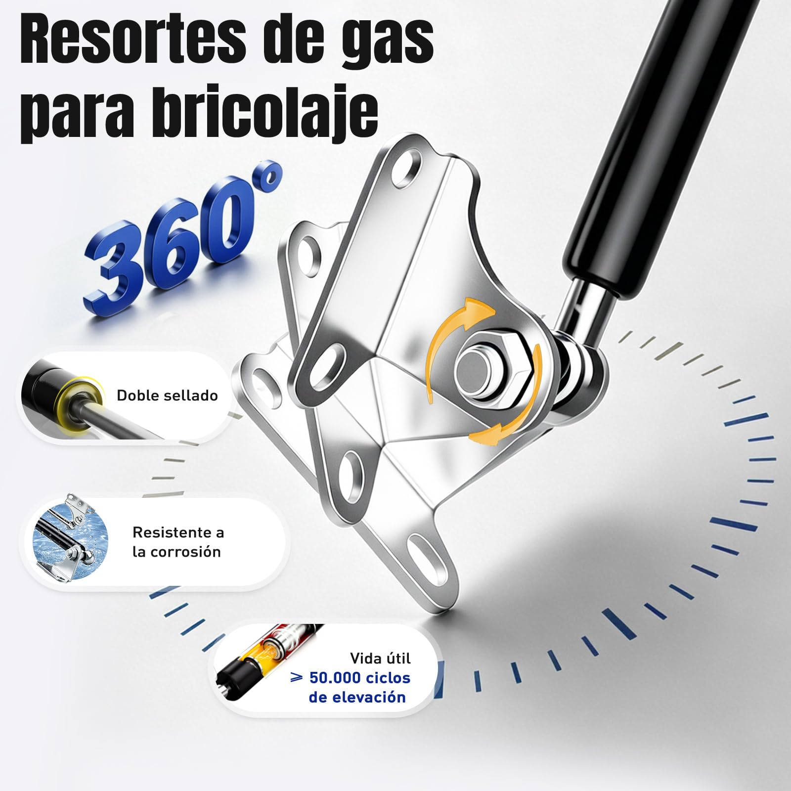 ARANA muelles de gas amortiguadores 430mm 534N/54KG con soporte, 2ud | 43cm Muelle de gas con soporte hidráulico para tapas, autocaravanas, cubos, ventanas y escotillas.