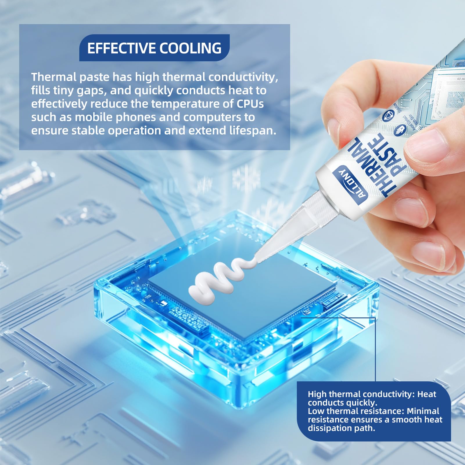 Allony Thermal Paste, CPU Cooler, Pasta Termica CPU, Premium Performance Pasta Termica CPU, Unga Durabilità, Adatta per Tutti i Processori (CPU, GPU, PS4), Bianco Pasta Termica, 100g