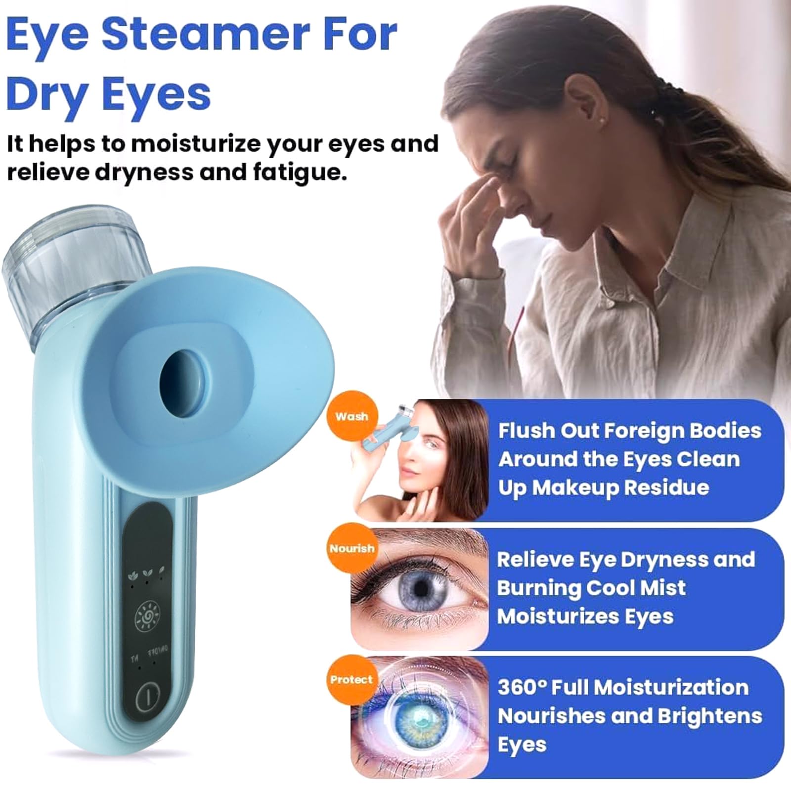Nebulizzatore a vapore per alleviare gli occhi secchi, trattamento occhi, maschere riscaldate portatili, mini vaporizzatore lenitivo per la pulizia degli occhi, blu
