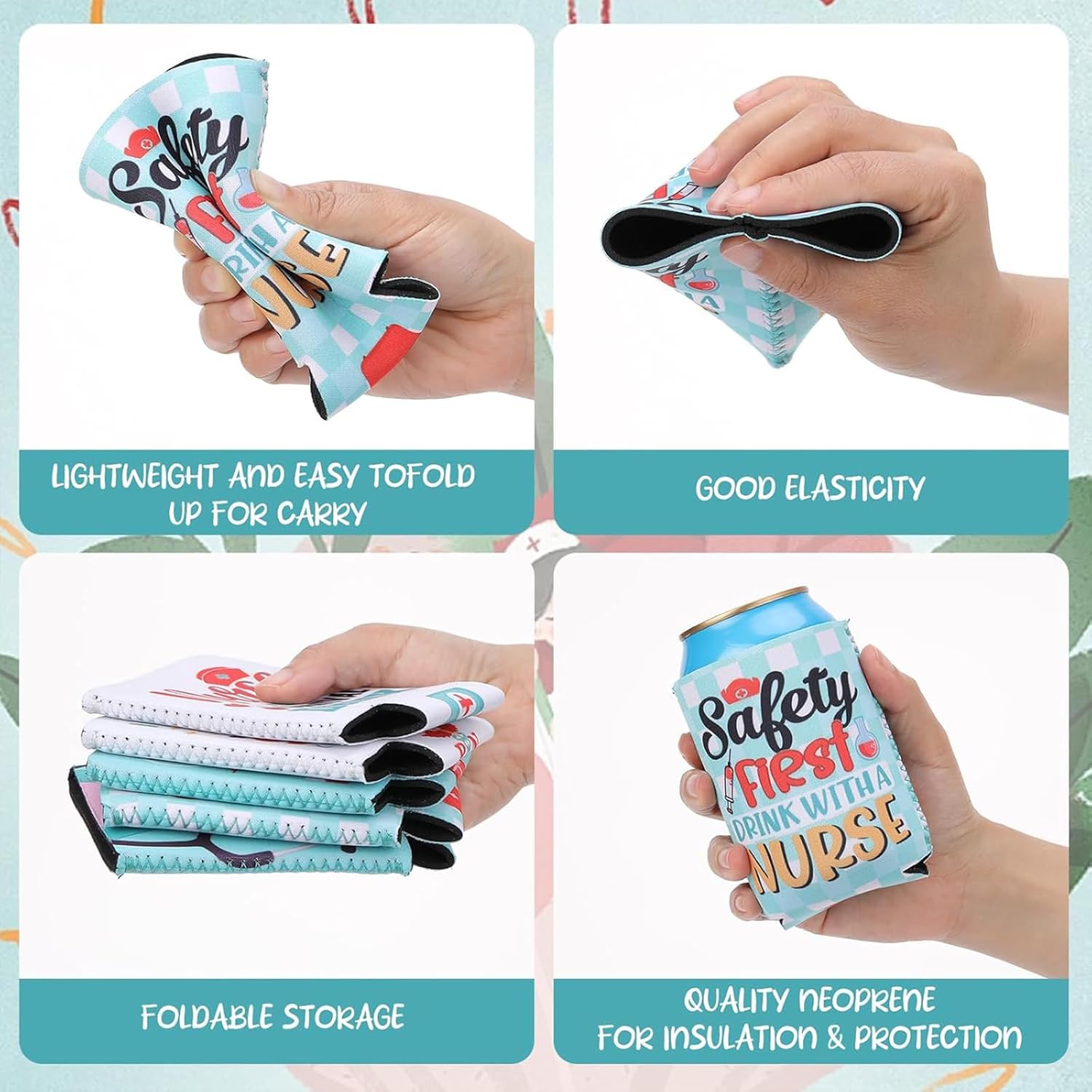 Nurses Week Can Cooler Sleeve, 24 Packs Bulk Funny Nursing Day Beer Beverage Cans Coolers for 2026 Nurse Appreciation Week Party Decorations Supplies Graduation Rn Themed Favors Gifts