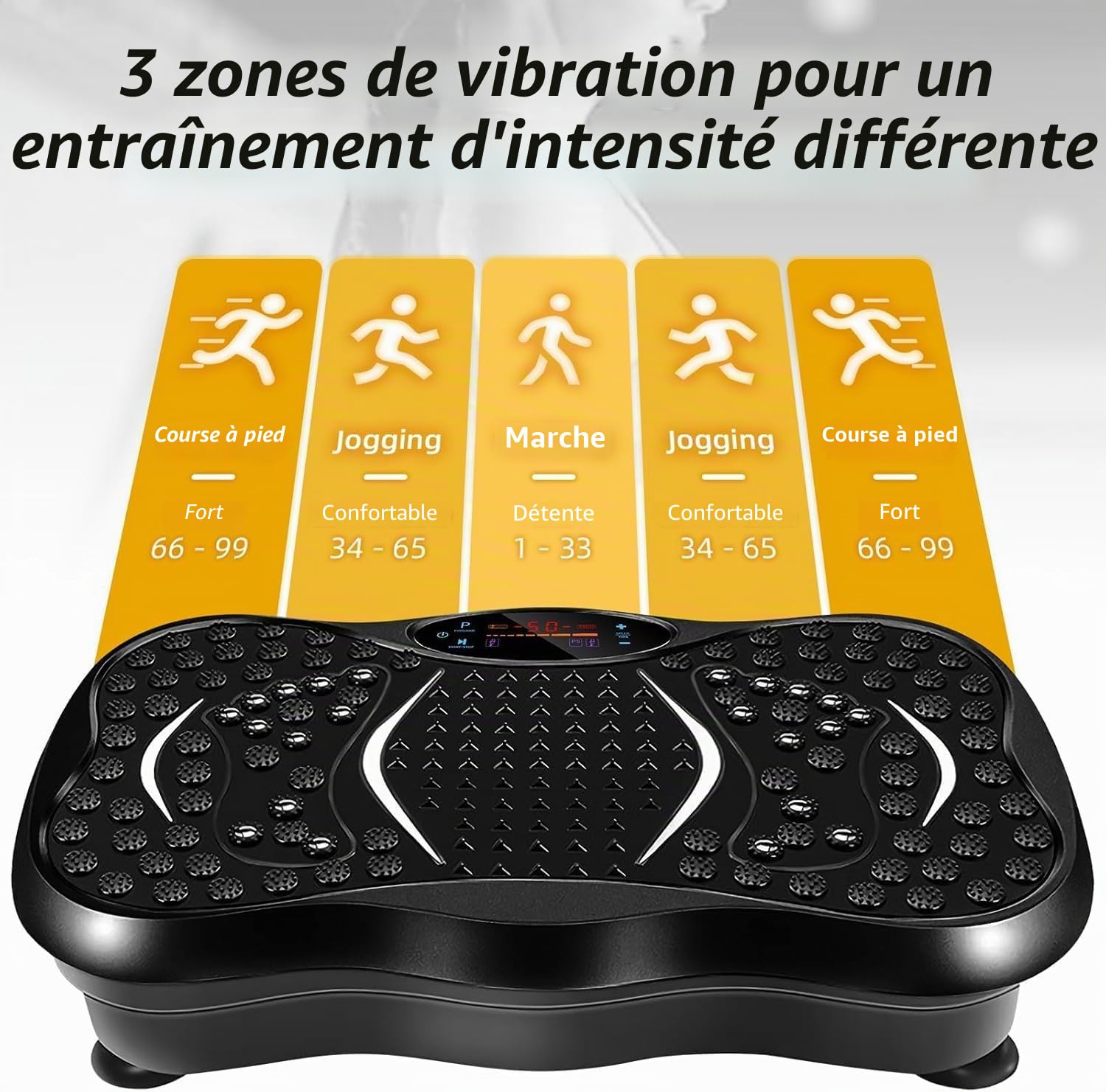 EVOLAND Plaque de Vibration Fitness Machine avec Haut-Parleur Bluetooth, 5 Modes, 2 Bandes de Résistance, Charge Max 150 kg