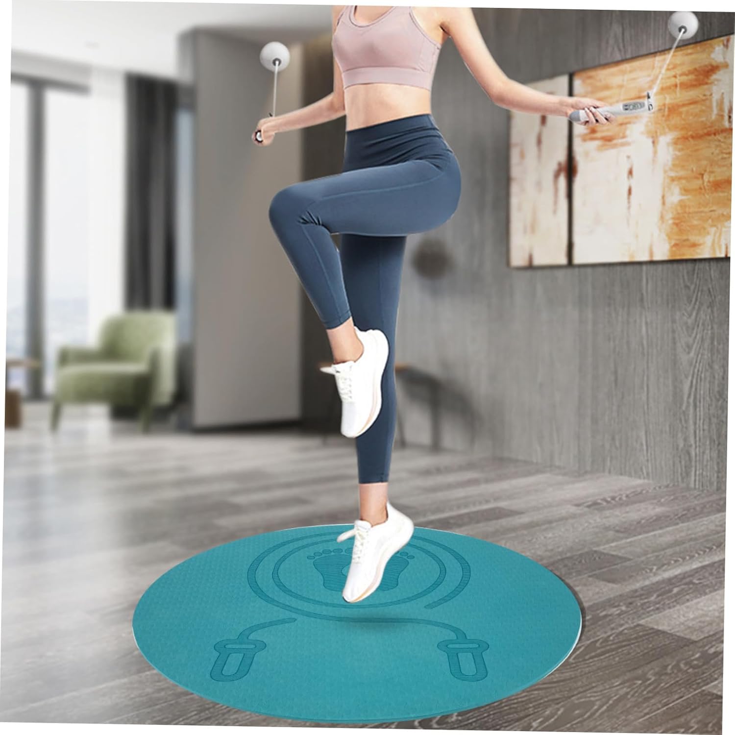 Tpe Shock-absorbing Jump Rope Mat Non-slip Padded Exercise Mat for Home Workout Thick Indoor Fitness Cushion with Arch Support Blue