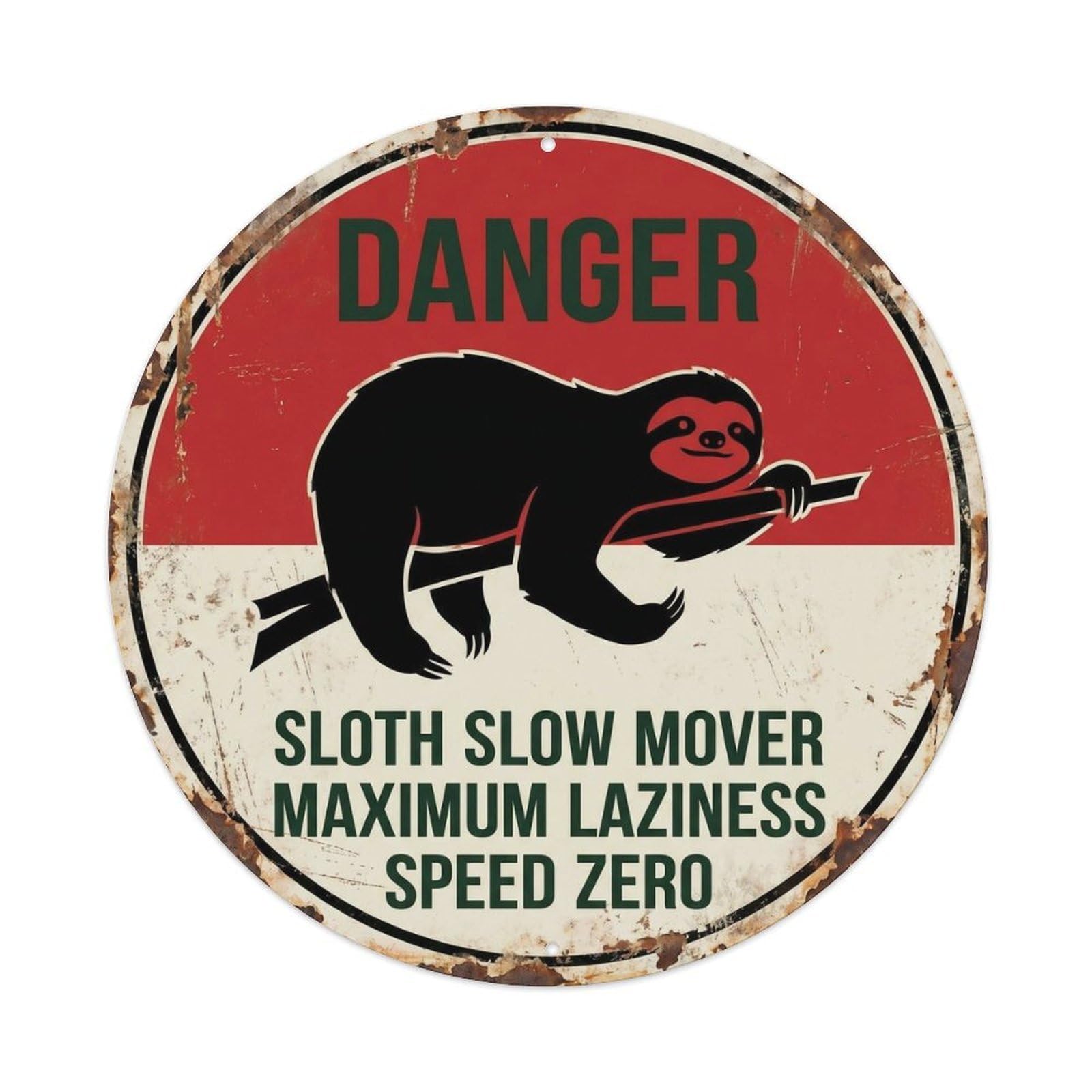 Danger Rainforest Animal Old School Sloth Slow Patrol Cartoon Metal Tin Sign Plaque Wall Decor for Cafe, Man Cave, Club Bar, Office, Home Garden Round Metal Poster 8x8Inch