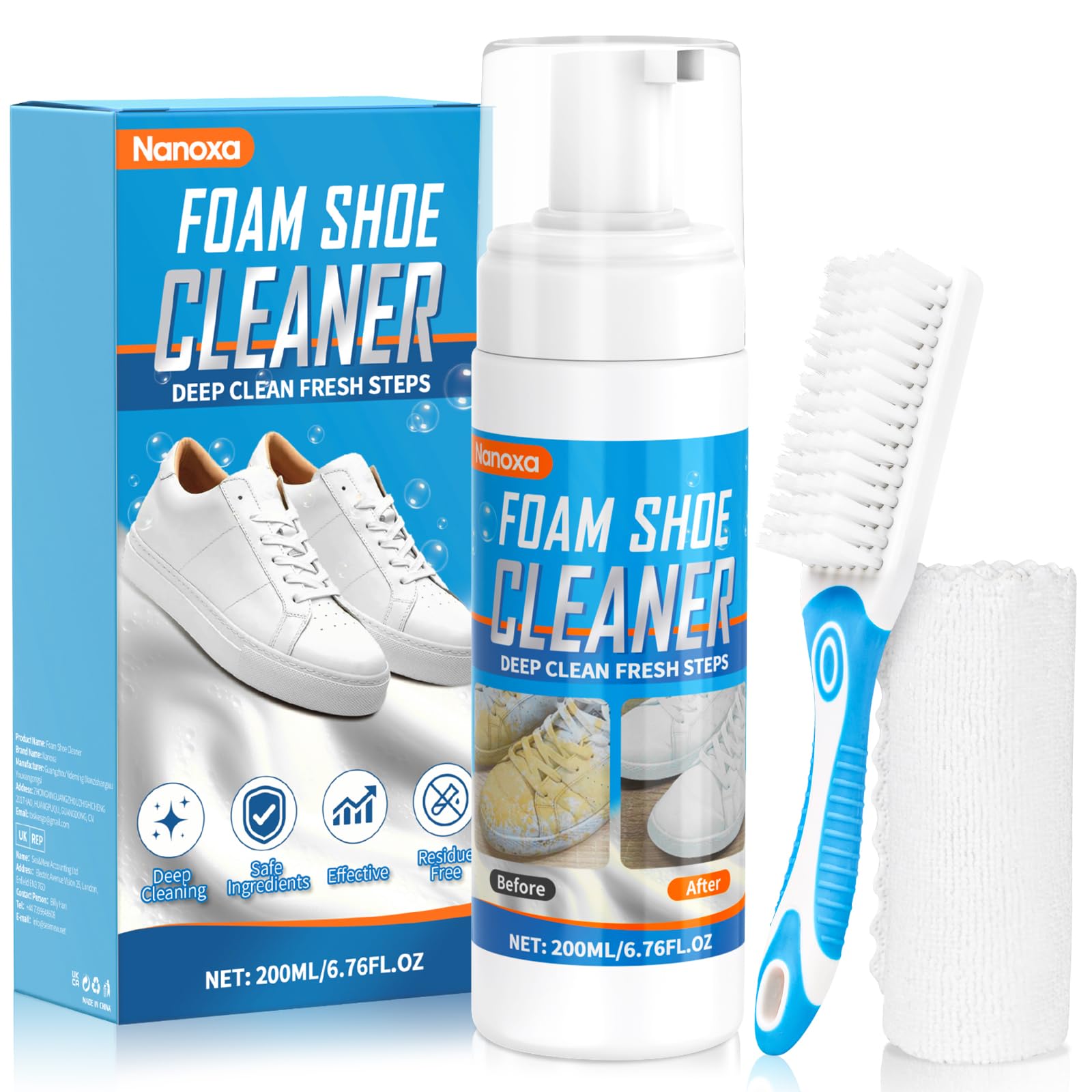 Nanoxa Shoe Cleaner, 200ml Shoe Cleaning Kit with Brush & Towel