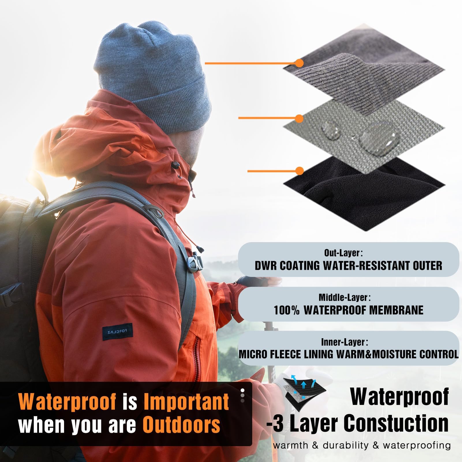 TOP-EX Gorros de lana merino de gran tamaño, XL, XXL, LED, unisex, con antorcha de luz, regalos para papá, impermeables, recargables, para correr, pasear al perro